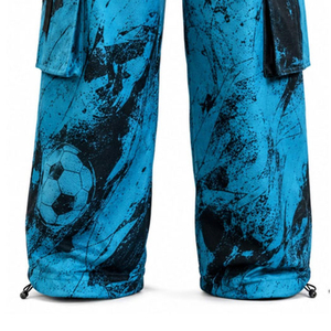 Pantalones Cargo Anchos para Hombre con Estampado de Balón de Fútbol Azul Cian, con Cinturón de Cadena y Cordón Ajustable, Estilo Gótico Punk - Product Image 6