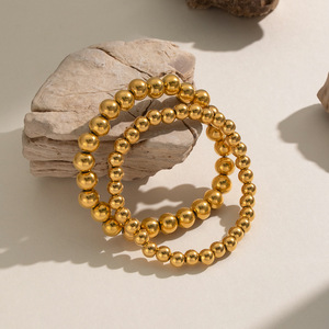 18K gold stainless steel ball <b>elastic</b> <b>cord</b> bracelet - Product Image 3
