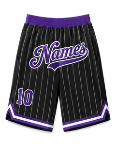 Custom Basketball <b>Shorts</b> Black Purple Striped Sublimation Print Number 10 Men's Plus Size Elastic Waist Casual Sportswear - Product Image 1