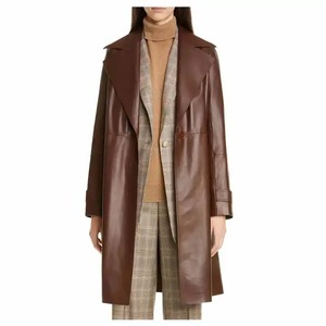 Custom Women's Long Leather Jacket Premium Autumn Waterproof Breathable Leather Jacket OEM ODM Custom Fashion - Product Image 5