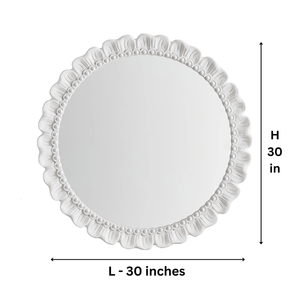 Décoration murale en bois sculpté artisanal, miroir avec cadre décoratif floral blanc en MDF, décoration de salon - Product Image 6
