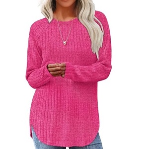 Pull en molleton jacquard rose surdimensionné pour femme, col rond, manches longues, respirant, personnalisé OEM, haute qualité - Product Image 1