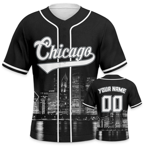 Maillot de baseball personnalisé Chicago San Francisco Miami Pittsburgh pour homme, noir, manches courtes, boutons sur le devant, impression sublimée - Product Image 4