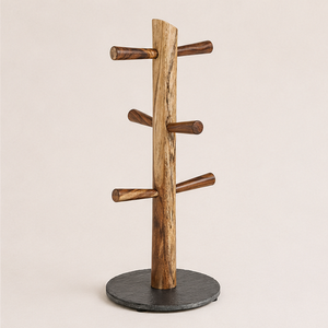 Modern Wood Mug Holder Tree With <b>Weighted</b> Marble Base 6-Hook Solid Wood Coffee Cup Rack <b>Stand</b> For Kitchen Countertop Storage - Product Image 5