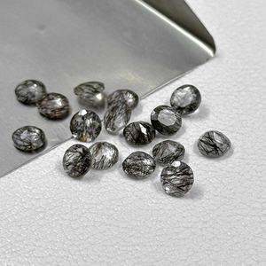 Piedra preciosa de corte brillante redonda facetada de Cuarzo rutilado negro Natural de 7mm de alta calidad para ajuste de joyería Fabricante Mayorista - Product Image 3
