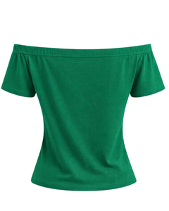 T-shirt vert émeraude pour femme, épaules dénudées, manches courtes, coupe ajustée, décontracté, haut d'été, tee-shirt tendance pour femme, fabricant OEM personnalisé - Product Image 4