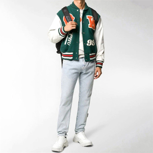 2026 Winter High Street Fashion <b>Men's</b> <b>Baseball</b> Varsity <b>Jacket</b> Cool Slim Black 100% Wool Eco-Friendly O-Neck Patchwork Front - Product Image 3