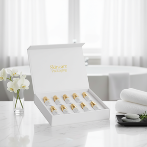 Coffret cadeau de soins de la peau fabriqué au Vietnam, compartiments personnalisés pour sérum et crème, coffret cadeau rigide blanc or rose - Product Image 2