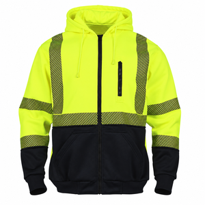 Veste de travail haute visibilité pour homme en polyester, coupe-vent, entièrement zippée, à capuche, avec panneaux réfléchissants contrastants et poche poitrine pour équipe de chantier (OEM) - Product Image 1