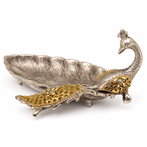 Plat de service en argent et or fait main, motif paon, artisanat indien traditionnel, centre de table décoratif, accent pour salon - Product Image 3