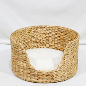 Natural Water Hyacinth Woven Oval Modern Pet Bed with Soft Cushion Eco-Friendly Breathable Cat Dog <b>Basket</b> - Product Image 1