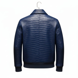 Wholesale Custom Men's Crocodile Embossed PU Leather Bomber <b>Jacket</b> High Quality Blue <b>Zip</b> <b>Up</b> <b>Jacket</b> OEM ODM Manufacturer Factory - Product Image 5