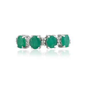 High Quality Best Selling 925 Sterling <b>Silver</b> Oval Cut <b>Emerald</b> Gemstone & Diamond Half Eternity Band <b>Ring</b> Wholesale Price - Product Image 1