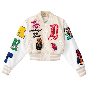 Veste universitaire en tricot brodée pour femmes 2025, respirante, veste bomber de baseball d'hiver, streetwear, design artistique, laine, cuir - Product Image 1