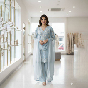 Precioso Conjunto de Salwar Kameez de 3 Piezas con Cuello en V, Diseño Elegante y Moderno, Ideal para Fiestas de Invierno, Precio Razonable - Product Image 1