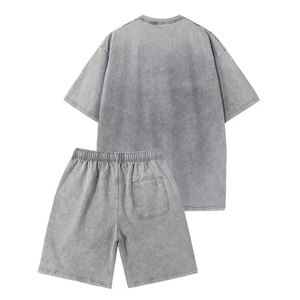 Custom Stylish Acid Wash Shorts <b>Set</b> Men Matching Two Piece Summer Casual Streetwear Look Crew Neck Casual summer shorts <b>Sets</b> - Product Image 2