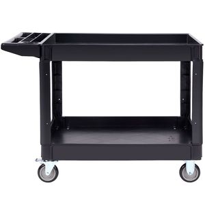 Carrello multiuso in plastica resistente a 2 ripiani da 550 libbre con ruote girevoli a 360° (2 freni)-La - Product Image 1