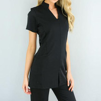 Tenues d'infirmière élégantes et tendance pour femmes, avec logo personnalisé, ensembles de tuniques et blouses souples et extensibles pour spa, salon de beauté