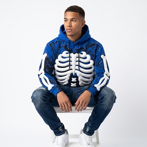 Sweat-shirt à capuche gothique pour homme Dumela, imprimé squelette en relief, coupe oversize, motif bleu et noir, vêtement d'automne - Product Image 3