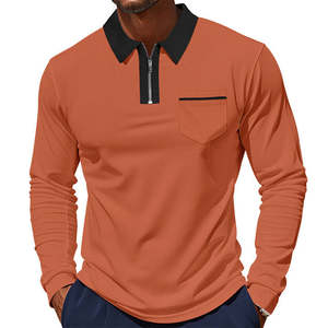 <b>Mens</b> Long Sleeve <b>Polo</b> <b>Shirt</b> Quarter Zip Contrast Collar Casual <b>Slim</b> <b>Fit</b> Cotton Blend Fashion Autumn Winter Tops Male Apparel - Product Image 3