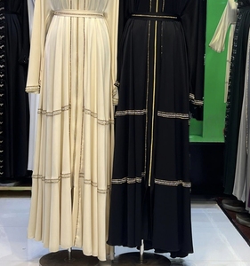 High Quality Modest Dubai Beaded Sequined <b>Long</b> Sleeve Abaya Muslim Traditional Handmade Wedding Women Breathable V Neck - Product Image 4