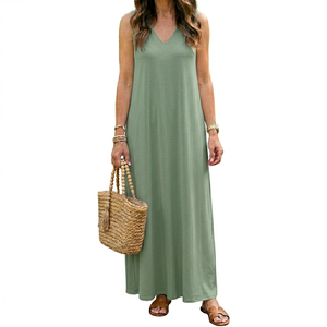 100% Linen Vintage <b>Summer</b> Sleeveless Dress for Women Heavy Lace V-Neck Loose <b>Long</b> Midi A-Line <b>Skirt</b> Plants Flowers Pattern - Product Image 4
