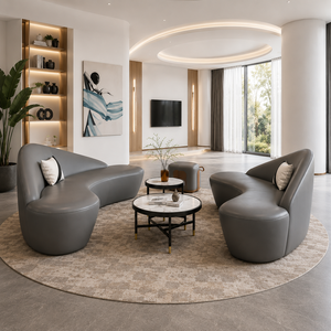 Ensemble de canapés en cuir capitonné incurvé de luxe, style scandinave moderne |   Canapé de salon avec confort design pour la maison, la villa, l'hôtel - Product Image 1