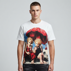T-shirt col rond imprimé DTG personnalisé, nouveau style tendance streetwear, manches courtes, jersey de coton, unisexe, confortable à porter. - Product Image 5