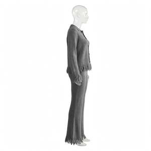 SPINE CRAFT <b>Women's</b> Peter Spring and Autumn Solid Color <b>Cardigan</b> Knit Set Casual Knit <b>Cardigan</b> and Wide Leg Knitted Two Piece - Product Image 2