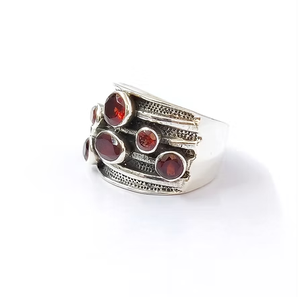 Multi Stone Wide Band <b>925</b> <b>Silver</b> <b>Ring</b> Featuring Natural Garnet Stone Perfect Gift for Any Occasion - Product Image 2