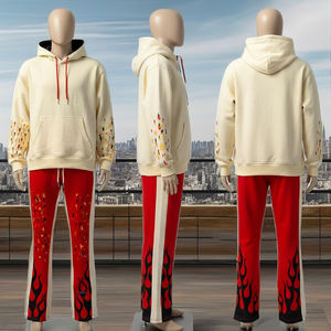 ชุดวอร์มสตรีทแวร์ผ้าฝ้าย 100% พิมพ์ลายตามสั่ง ระบายอากาศได้ดี เสื้อฮู้ดดี้แบบแพทช์เวิร์ค กางเกงจ็อกเกอร์ทรงขาบานแบบยูนิเซ็กซ์ - Product Image 3