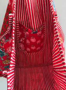 Red Panelled Cotton Tote Bag With Floral Print Bohemian Style Open Top Shopping Bag All Seasons gift for her - Product Image 4