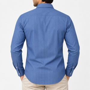 Chemise habillée décontractée tricotée à manches longues unie pour homme, col montant, 100 % coton, boutons en corne, infroissable, collection printemps - Product Image 3