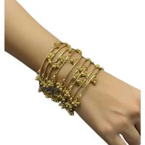 2026 Hot Selling 8 Pieces Set Golden Stainless Steel Trendy Ghungroo Kashmiri Jhumki Shining <b>Bangles</b> Bridal Wedding Party Wear - Product Image 1