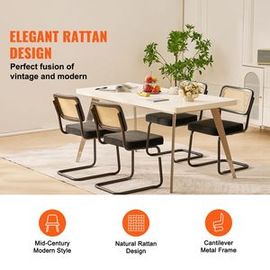 Set di 4 Sedie da Pranzo in Rattan Stile Mid-Century Moderno, Sedia Imbottita in Velluto con Design Retrò per Parchi e Bar - Product Image 2