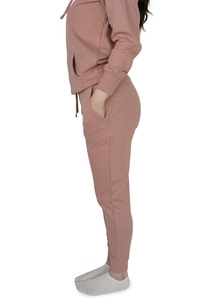 Women <b>Pink</b> Hooded <b>Tracksuit</b> Full Sleeve Solid Color Casual Sweatshirt And Pants <b>Set</b> With Side Pockets Elastic Waist Autumn Wear - Product Image 2