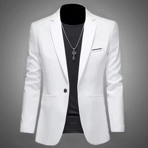 Traje de hombre moderno y elegante para ocio, chaqueta de otoño informal de negocios, corte ajustado, sin planchado, con un solo botón, blusa formal sólida. - Product Image 2