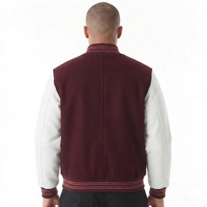 Men's Winter Maroon White Varsity <b>Jacket</b> Chenille <b>Patch</b> Contrast Sleeves Ribbed Trim Button Front Embroidery Lightweight Casual - Product Image 6