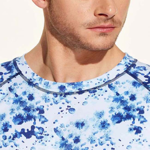 T-shirt à manches courtes tie-dye pour homme, col rond, coupe classique, séchage rapide, en polyester tricoté, motif bleu, décontracté - Product Image 6