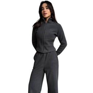 <b>Women</b> Fleece Full Zip Tracksuit Set Stand Collar Jacket Wide Leg Trousers Relaxed Fit Casual Winter Two Piece <b>Lounge</b> Outfit - Product Image 5