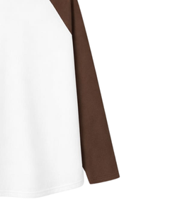 T-shirt à manches longues raglan personnalisé marron et blanc pour homme, en coton, décontracté, col rond contrastant, style baseball, fabricant et fournisseur OEM - Product Image 6