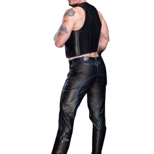 <span class=keywords><strong>Pantaloni</strong></span> in <span class=keywords><strong>Pelle</strong></span> con Bordi in Contrasto <span class=keywords><strong>Blu</strong></span>, Eleganti <span class=keywords><strong>Pantaloni</strong></span> in <span class=keywords><strong>Pelle</strong></span> con Dettagli a Contrasto, Perfetti per un Look Audace e Raffinato - Product Image 6