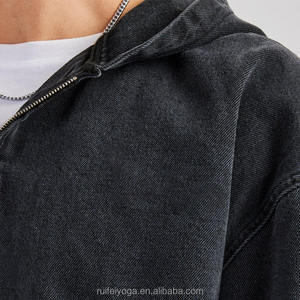 100% Cotton Washed <b>Black</b> Winter Casual Embroidered Button Front Solid Denim Hoodie <b>Jeans</b> <b>Jacket</b> Quick Dry Breathable - Product Image 4