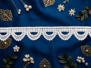 Factory Direct Premium White Polyester Scalloped Lace <b>Trim</b> - 3D Textured <b>Beaded</b>-Look Crochet Border for Saree, Dupatta, Dresses - Product Image 6