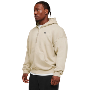 Sudadera con capucha y cremallera completa para hombre, estilo oversize, color gris guijarro, de forro polar grueso, corte relajado, estilo casual urbano. - Product Image 3