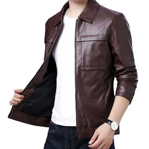Denim Custom Black Leather Wax Waxed <b>Long</b> Casual Autumn Zipper Coat Jeans <b>Men</b> <b>Jacket</b> - Product Image 5