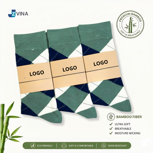 JZVINA Men's Bamboo Fiber Crew <b>Socks</b> Green Argyle Pattern Soft Breathable <b>Moisture</b> Wicking Eco Friendly Custom Logo Autumn Wear - Product Image 5