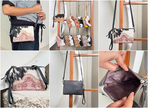 Bolso de Mano y Bandolera de Cuero Vacuno con Diseño Floral Rosa Vintage, Hecho a Mano, con Borla, para Teléfono y Monedero para Mujer - Product Image 3