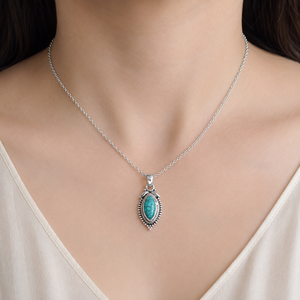 Collier pendentif en argent sterling 925 avec turquoise bleue naturelle de forme marquise, style minimaliste fait main, plaqué or rose, bijoux pour femmes - Product Image 2