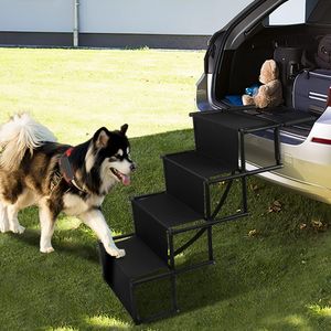 Rampa Pieghevole per Cani a 4 Gradini, Scala in Acciaio Antiscivolo in Tessuto Oxford con Cinghie di Fissaggio per Auto, Camion e SUV fino a 80 kg di Carico - Product Image 2